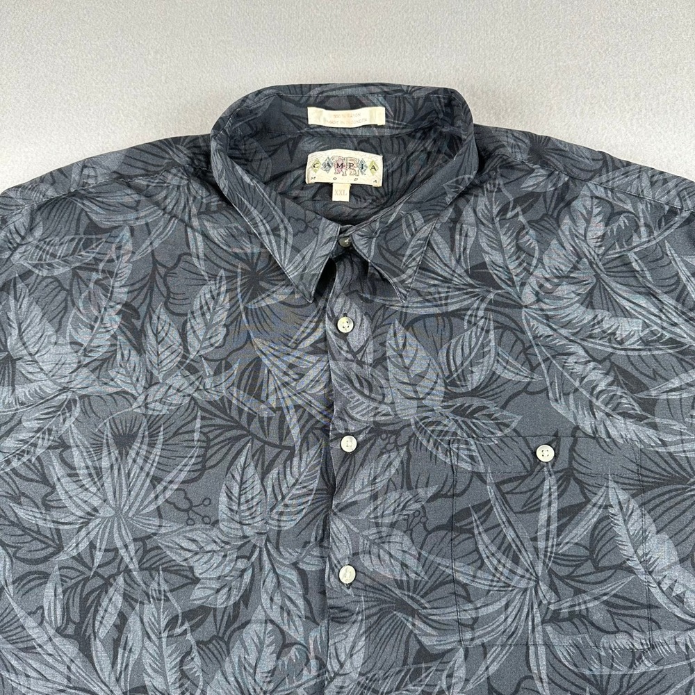 Campia Moda Button Down Shirt Mens XXL Gray Palm Leaf Print Rayon Short Sleeve